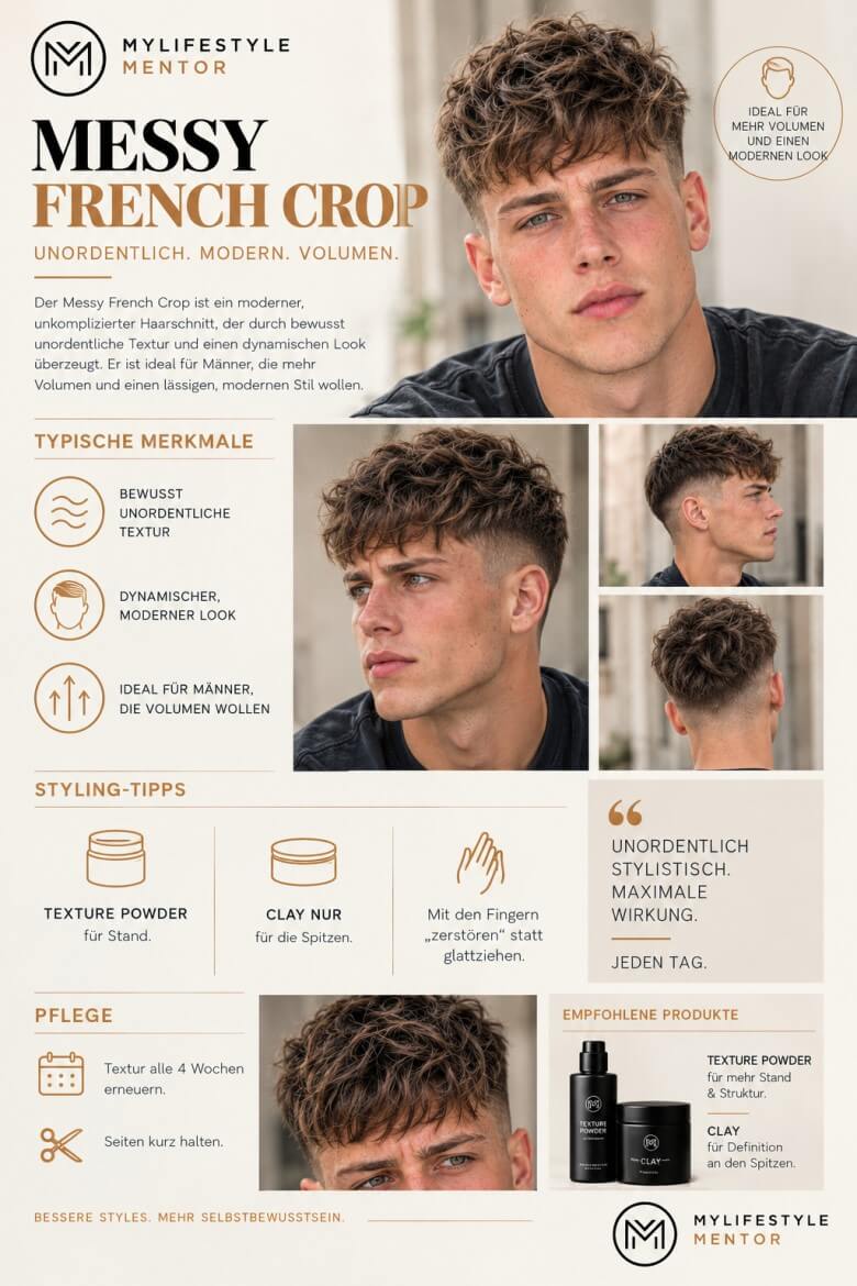 Messy French Crop mit bewusst unordentlicher Textur und Volumen