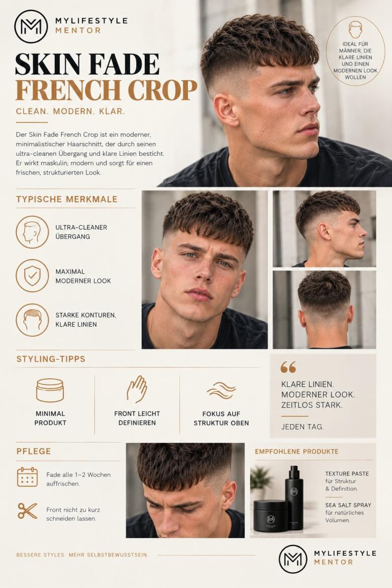 Skin Fade French Crop mit ultra‑cleanem Übergang und definierter Front
