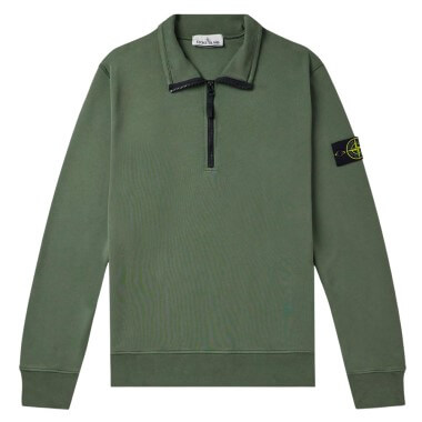 Sweats: Stückgefärbtes Sweatshirt aus Baumwolljersey mit halbem Reißverschluss und Stone Island-Logoapplikation
