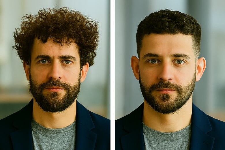 Moderne Business-Haarschnitte - Curly Crop vorher und nachher