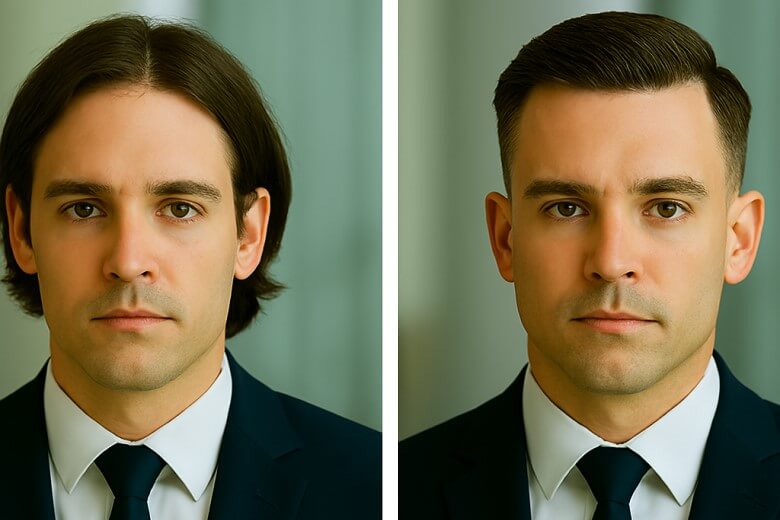 Seriöse Bürofrisuren für Männer mit Geheimratsecken