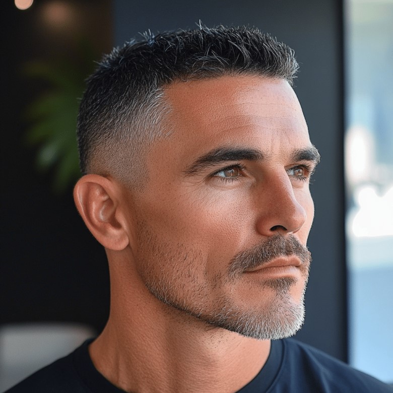 Der Classic Short Cut ist ein zeitloser, gepflegter Kurzhaarschnitt, der sofort souverän und ordentlich wirkt. Perfekt für Männer ab 50, die einen unkomplizierten, klassischen Look bevorzugen.