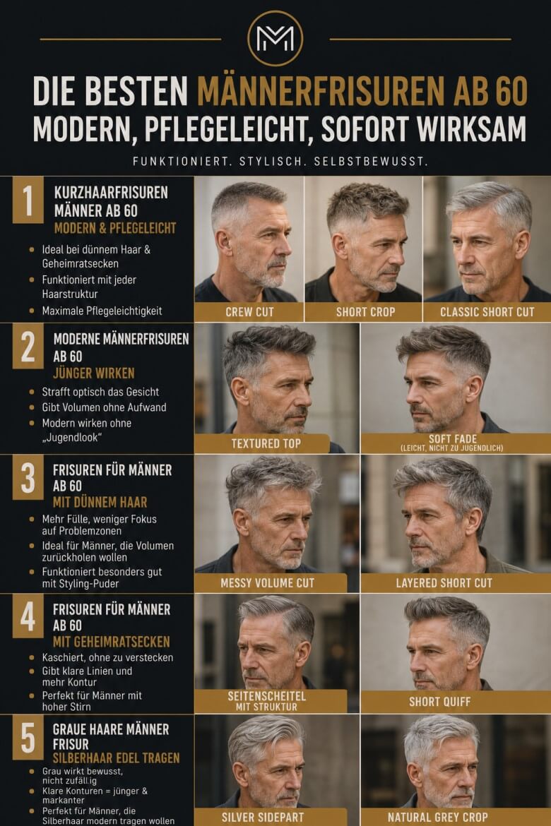 Konkrete Maßnahmen für Männerfrisuren ab 60 – klare Konturen, richtige Produkte, Barber‑Besuche, Anti‑Aging‑Pflege