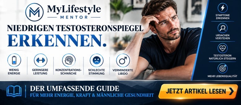 Nachdenklicher Mann mit Energie‑Icon – Hinweis auf Symptome eines niedrigen Testosteronspiegels