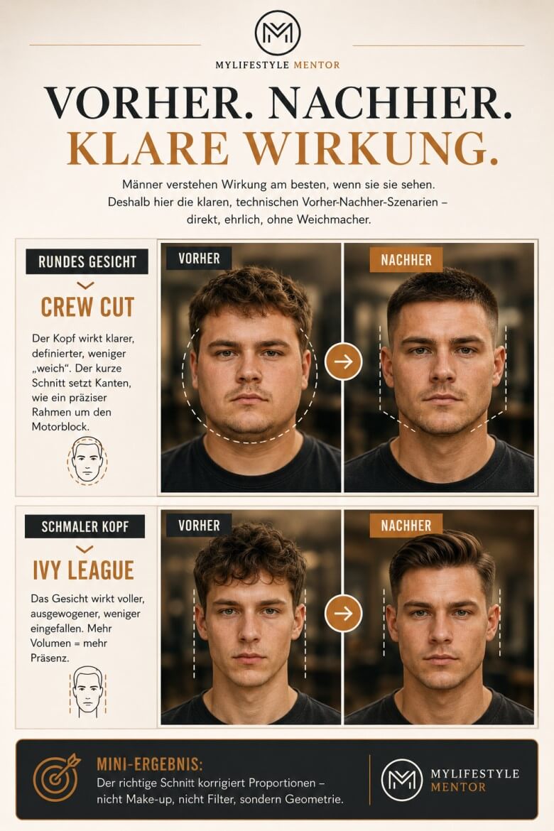 Vergleich von Crew Cut vs. Ivy League nach Gesichtsform