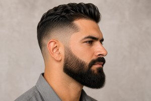 Moderner Bart Fade für Männer mit sauberem Übergang zwischen Bart und Haar – präziser, gepflegter Look für jeden Typ.