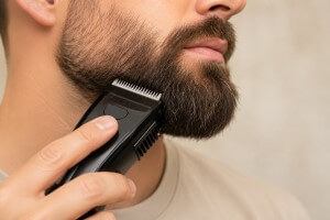 Präzises Bart trimmen für Männer – saubere Konturen, gleichmäßige Länge und gepflegter Look mit Trimmer oder Schere.