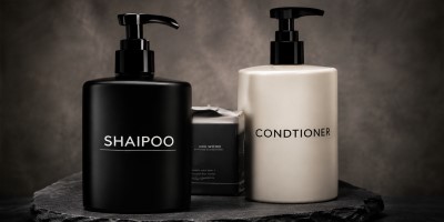 Zwei Flaschen mit Shampoo und Conditioner – Männerpflege für sauberes, kräftiges und gepflegtes Haar