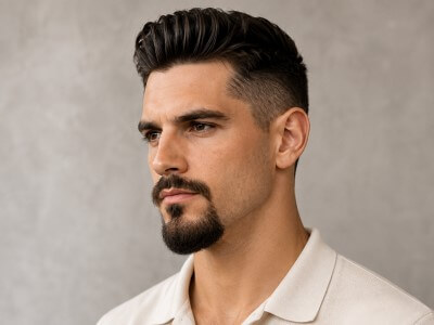 Eleganter Spitzbart für Männer mit präziser Kontur und gepflegtem Styling – klassischer Look mit moderner Note