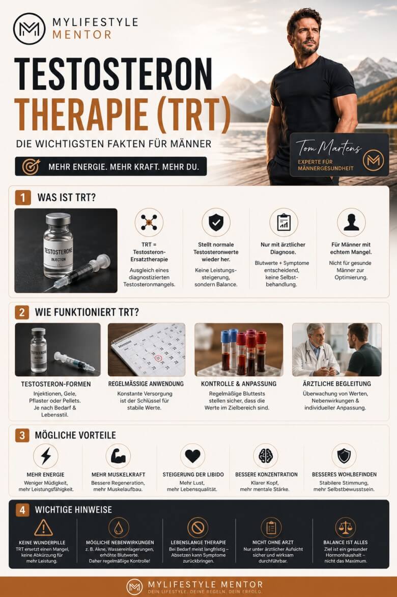 Medizinische Darstellung einer Testosterontherapie (TRT) für Männer