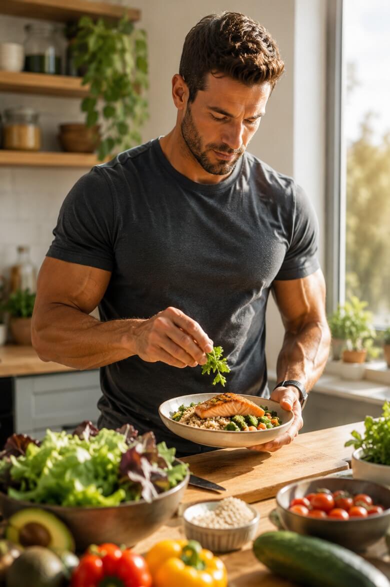 Ausgewogene Mahlzeit mit Carbs, Protein und Elektrolyten für volle Glykogenspeicher und mehr Energie