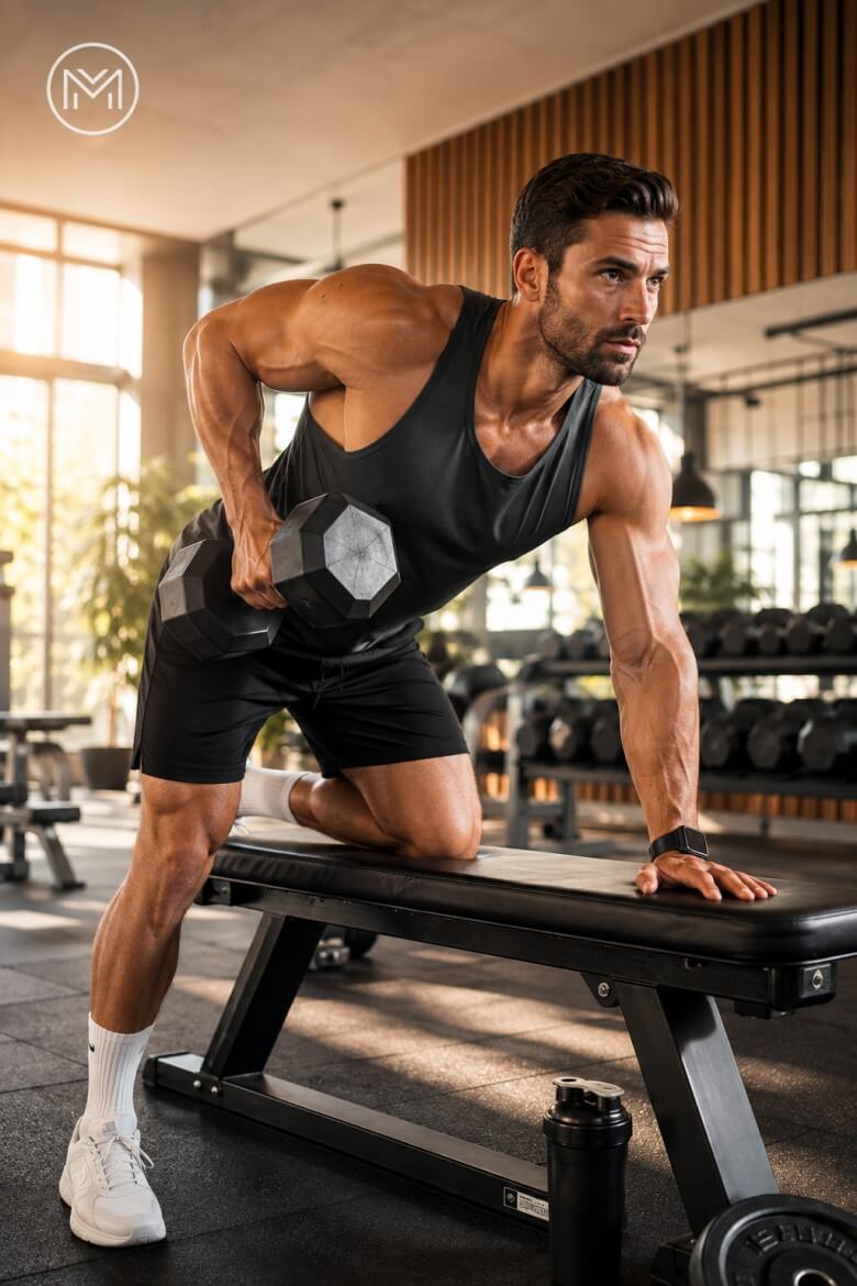 Mann trainiert im Gym – zeigt Kraft, Fokus und den Zusammenhang zwischen Training und Energie