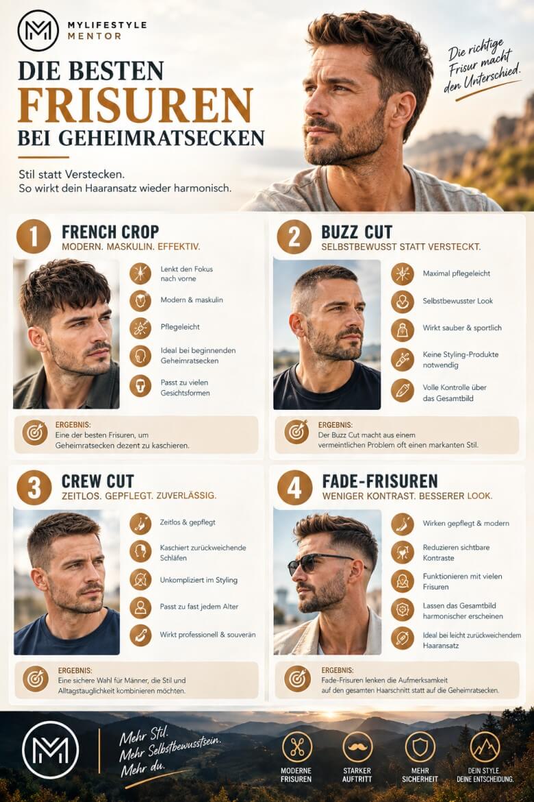 Moderne Männerfrisuren für Geheimratsecken und zurückweichenden Haaransatz