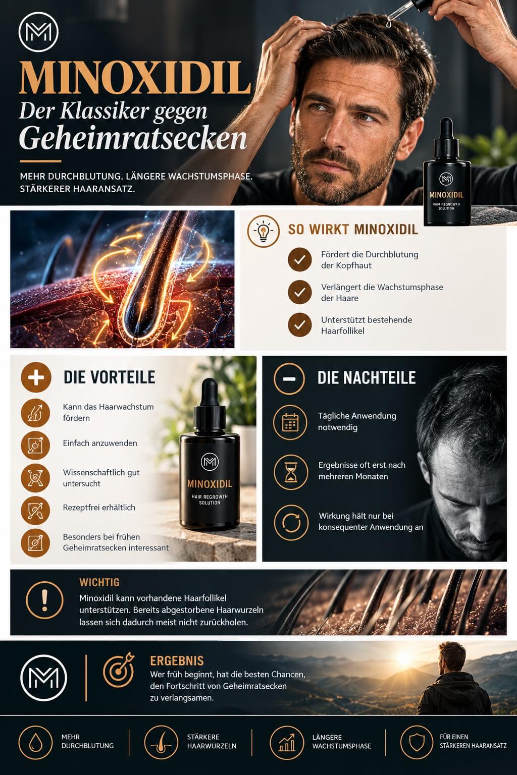 Anwendung von Minoxidil bei Geheimratsecken und Haarausfall
