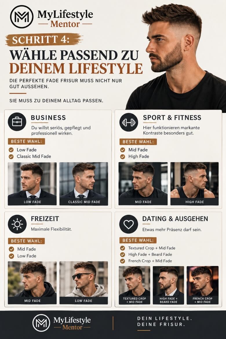 Männer mit unterschiedlichen Fade Frisuren für Business Sport Freizeit und Dating