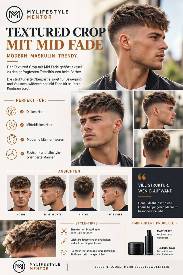 Textured Crop mit Mid Fade und strukturierter Oberpartie bei einem modernen Männerhaarschnitt