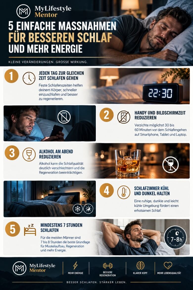 Mann verbessert Schlafqualität für mehr Energie, Regeneration und Muskelaufbau