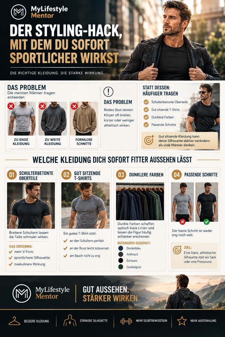 Mann mit passendem Styling wirkt sportlicher, schlanker und fitter ohne Fitnessstudio